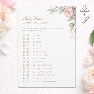 In Bloom Baby Traits Printable Shower Game Card