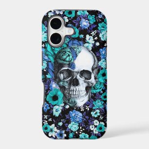 In bloom blue floral skull