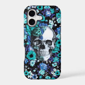 In bloom blue floral skull