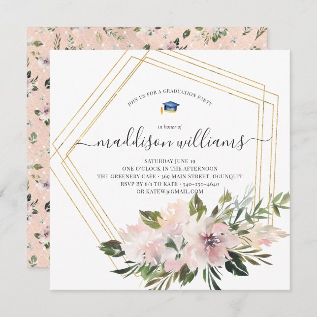 In Bloom | Blush Floral Graduation Party Invitation (Front/Back)