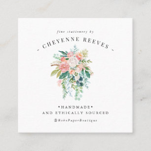 In Bloom   Blush Vintage Floral Logo Square Business Card