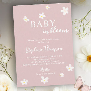 In Bloom Daisy Pink Blush Spring Girl Baby Shower Invitation