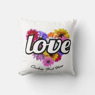 In Bloom - Love Heart Shaped Floral Bouquet Throw Pillow