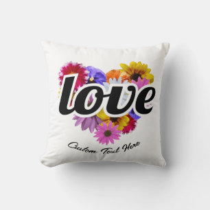 In Bloom - Love Heart Shaped Floral Bouquet Throw Pillow