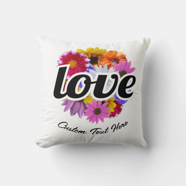 In Bloom - Love with Round Floral Bouquet Throw Pillow (Front)