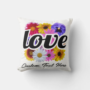 In Bloom - Love with Square Floral Bouquet Throw Pillow