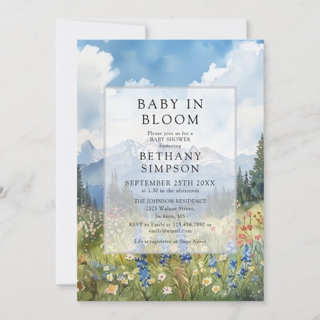 In Bloom Mountain QR Code All In One Baby Shower Invitation (Front)