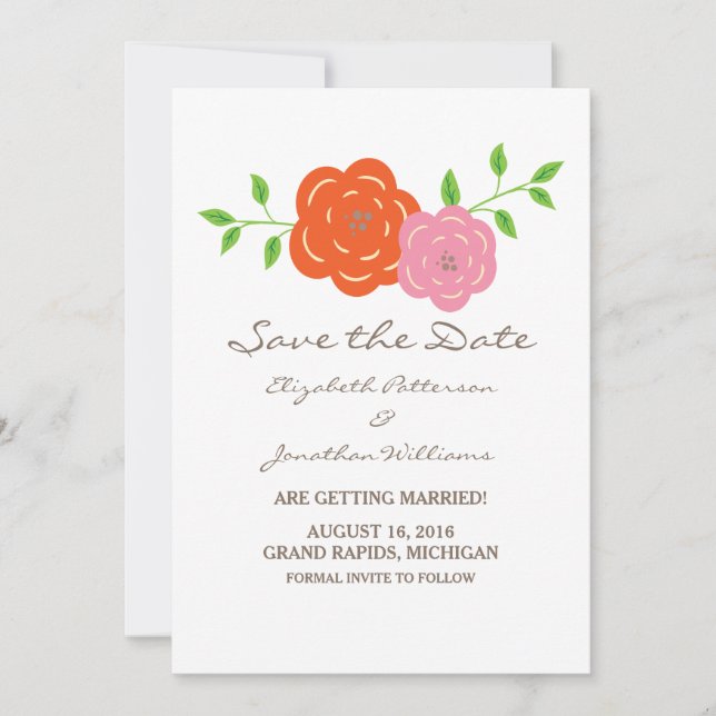 In Bloom Orange Pink Floral Save the Date Invite (Front)