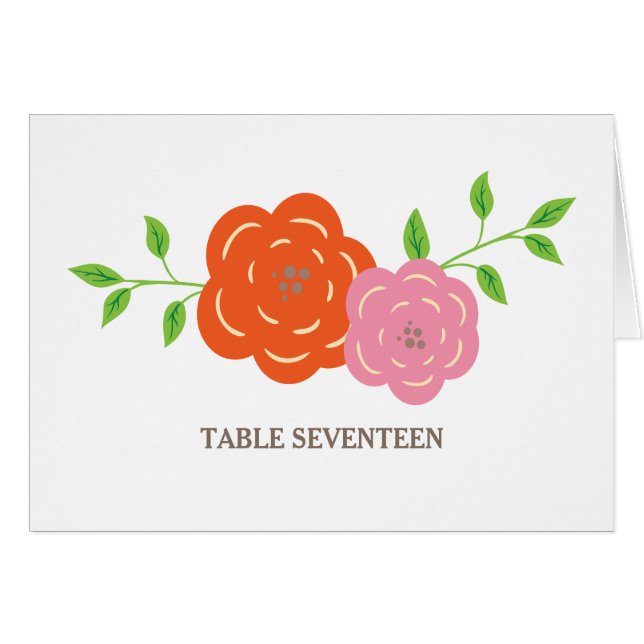 In Bloom Orange Pink Floral Table Number Card (Front Horizontal)