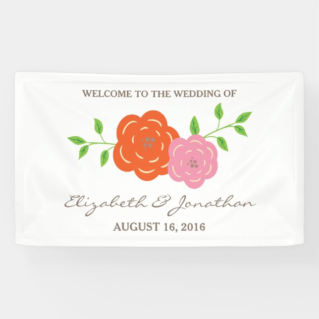 In Bloom Orange Pink Floral Wedding Banner (Horizontal)