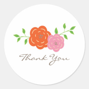 In Bloom Orange Pink Thank You Stickers