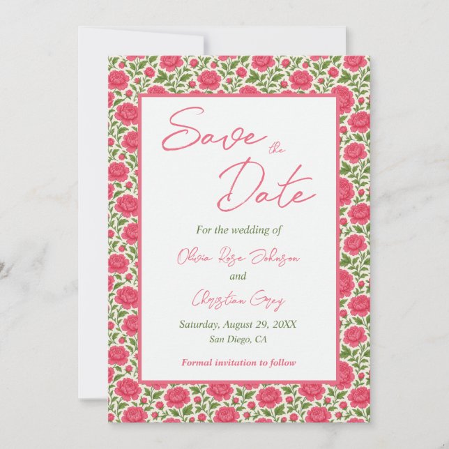 In Bloom Pink Floral Wedding Save the Date (Front)