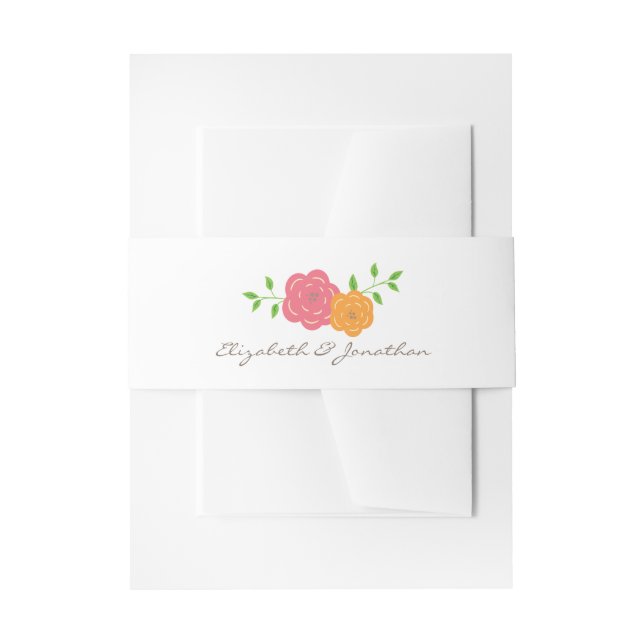 In Bloom Red Orange Floral Belly Bands Invitation Belly Band (Front Example)