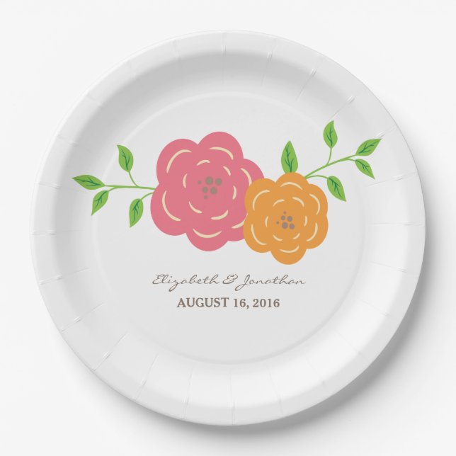 In Bloom Red Orange Floral Paper Plates (Front)