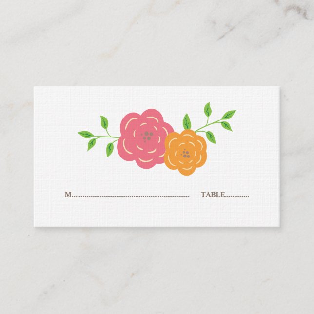 In Bloom Red Orange Floral Place Cards (Front)
