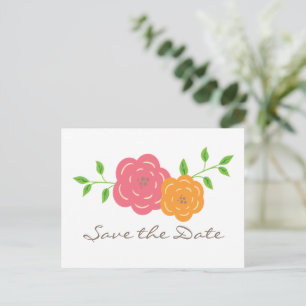 In Bloom Red Orange Floral Save the Date Postcard