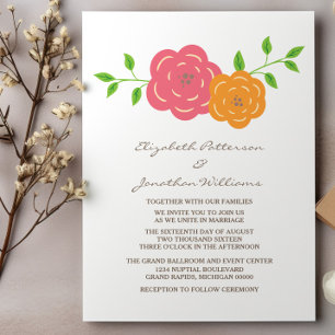 In Bloom Red Orange Floral Wedding Invite