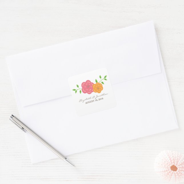 In Bloom Red Orange Floral Wedding Stickers (Envelope)