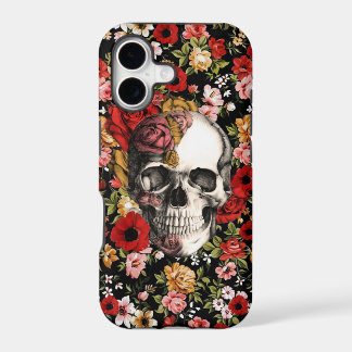 In bloom, retro floral pattern with skull