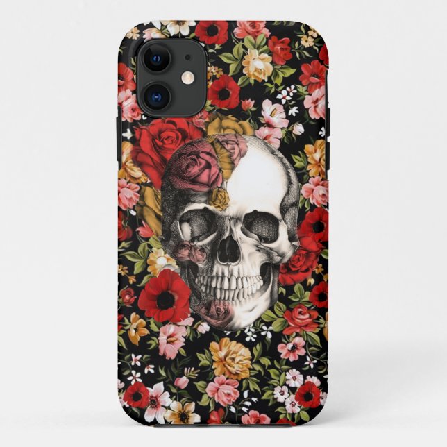 In bloom, retro floral pattern with skull Case-Mate iPhone case (Back)