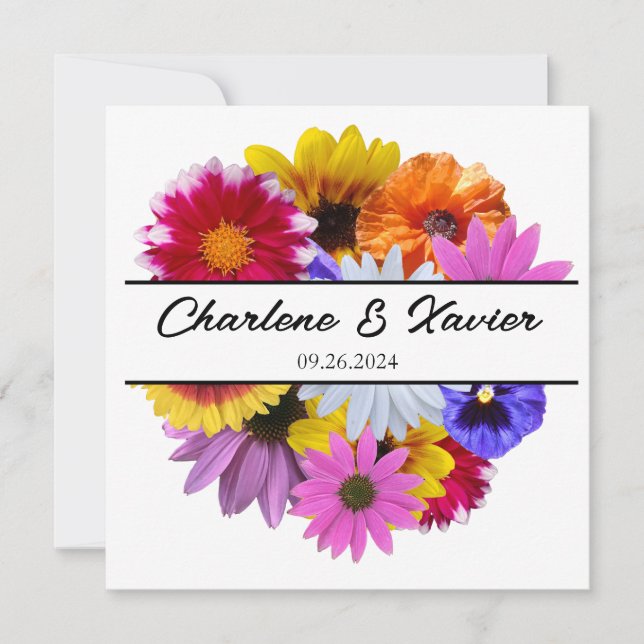 In Bloom Wedding - Round Split Floral Invitation (Front)