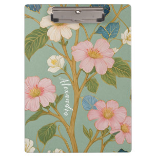 In Blossom: Pastel Branch with Pink Flowers Clipboard
