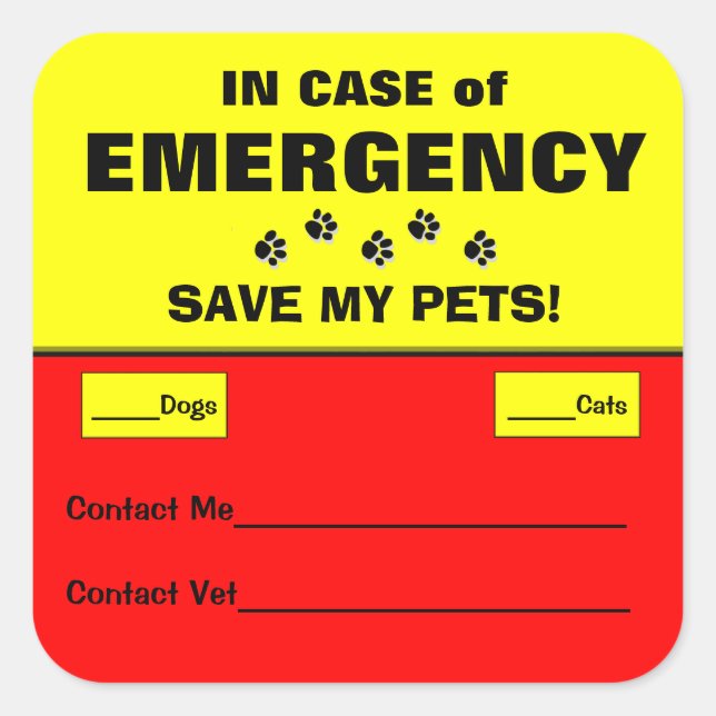 In Case of Emergency Alert Rescue Pet Stickers (Front)
