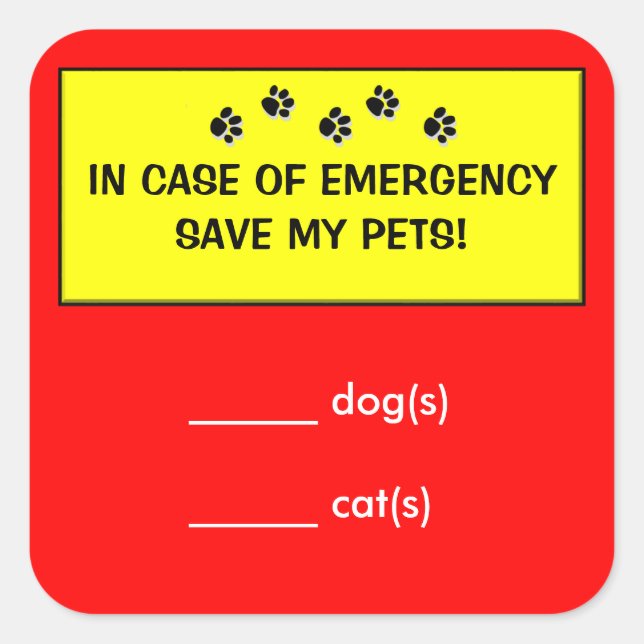 In Case of Emergency Alert Rescue Pet Stickers (Front)