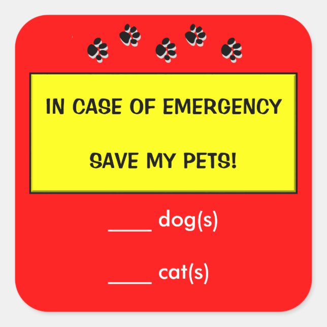 In Case of Emergency Alert Rescue Pets Stickers (Front)