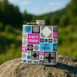 In Case Of Emergency Get Drunk Funny Black & White Hip Flask