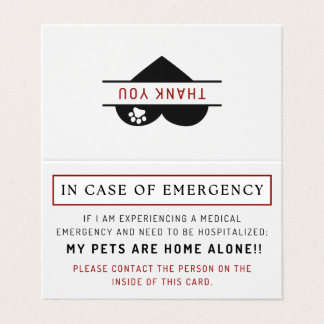 In Case of Emergency Pet Home Alone Wallet Insert
