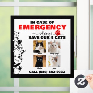 In Case of Emergency Save 4 Cats With Custom Photo Window Cling