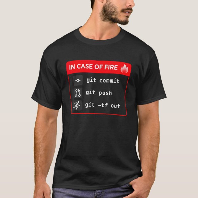 In Case of Fire Git Commit Git Push Git TF Out T-Shirt (Front)