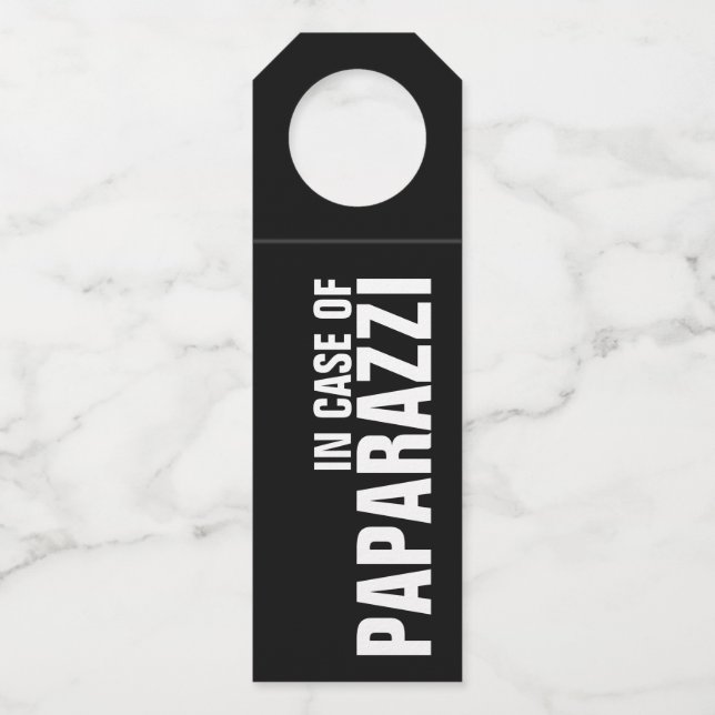 IN CASE OF PAPARAZZI on Black Bottle Tag (Front)