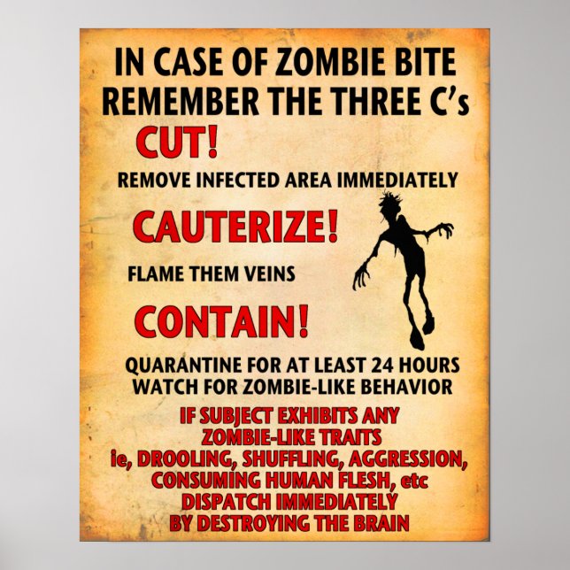 "IN CASE OF ZOMBIE BITE" poster Angry Johnny (Front)