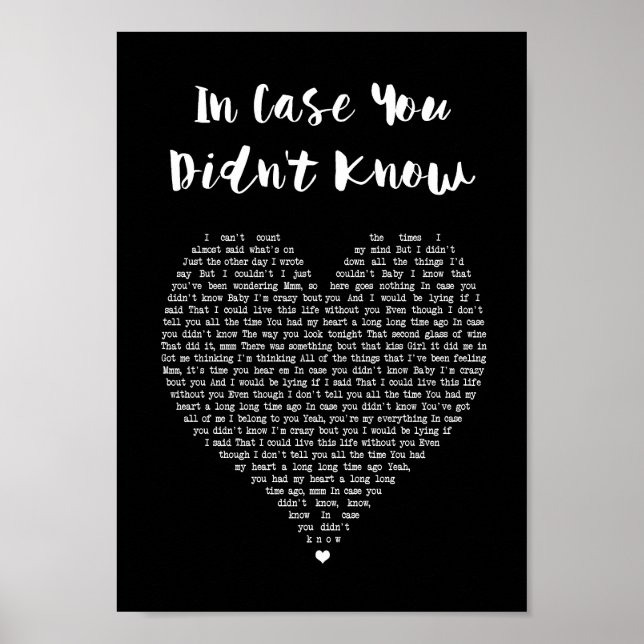 In Case You Didn't Know Black Heart Song Lyric Poster (Front)