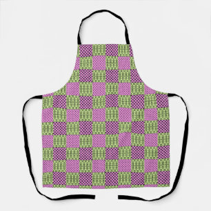 In dark multi-coloured tones, retro geometric apron