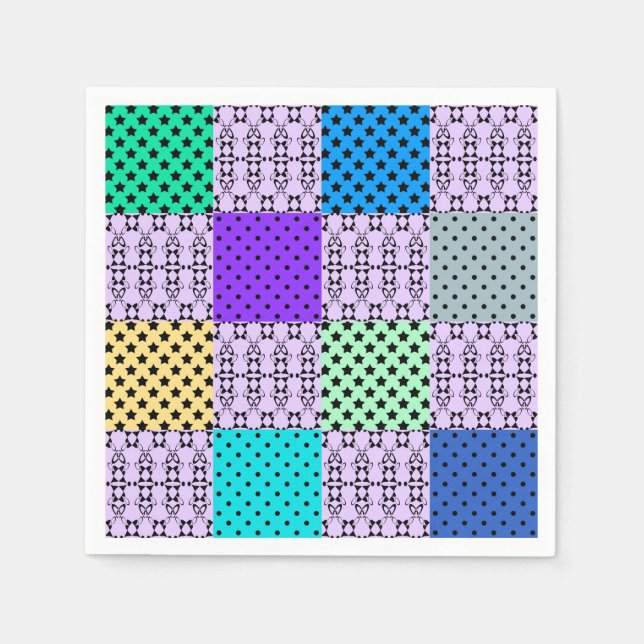 In dark multi-coloured tones, retro geometric napkin (Front)