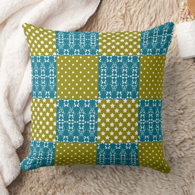 In dark multi-coloured tones, retro geometric throw pillow (Blanket)