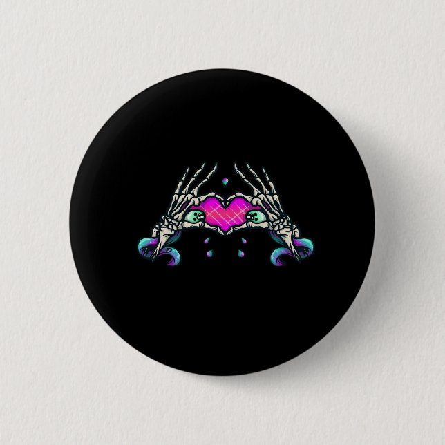 In Death - Skeleton Heart Hands 2 Inch Round Button (Front)