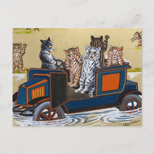 In Deep Water by Louis Wain Postcard (Front)