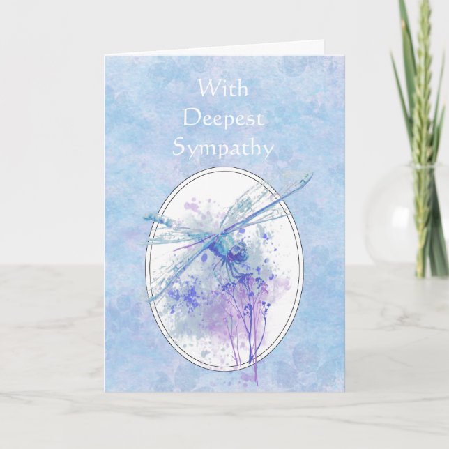In Deepest Sympathy Beautiful Blue Dragonfly Card (Front)
