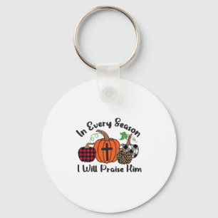 In Every Season I Will Praise Him Leopard Plaid Keychain