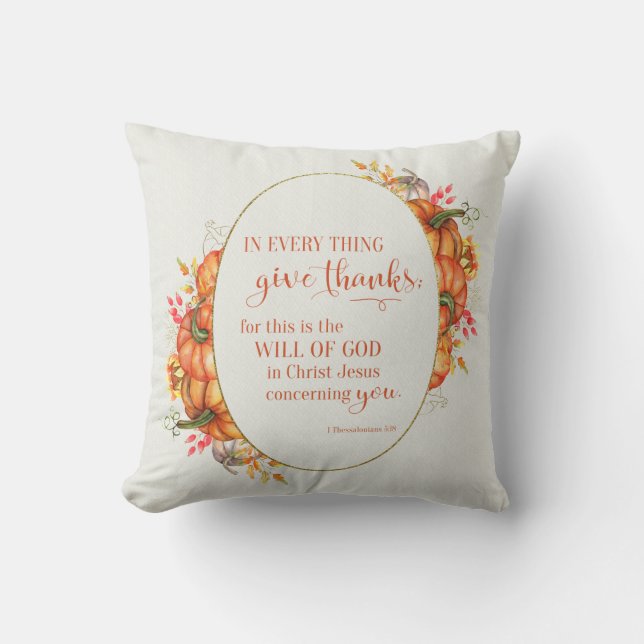 In Every Thing Give Thanks Wreath Throw Pillow (Front)