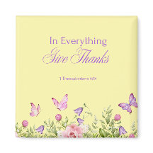 "In Everything Give Thanks" Crème 2" Magnet Carré