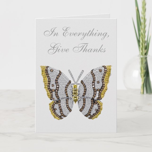 In Everything, Give Thanks Diamond Butterfly Thank You Card (Front)