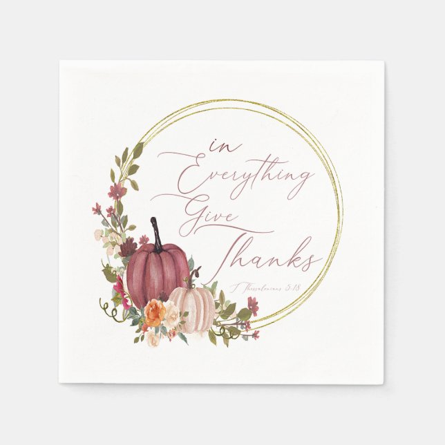 In Everything Give thanks pastel and gold pumpkins Napkin (Front)