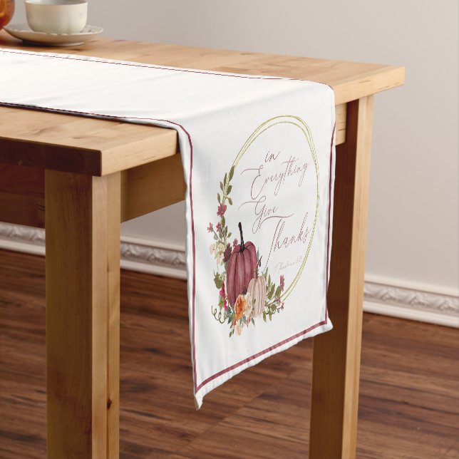 In Everything Give thanks pastel and gold pumpkins Short Table Runner (In Situ)