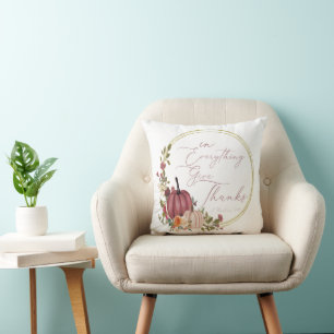 In Everything Give thanks pastel and gold pumpkins Throw Pillow
