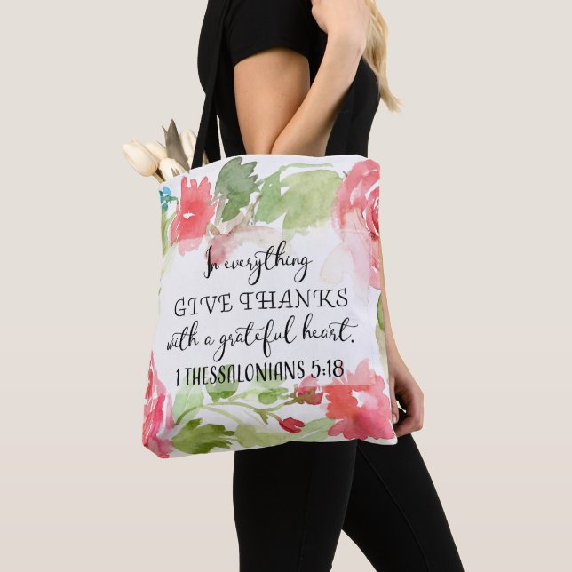 In everything, give thanks | scripture art tote bag (Close Up)